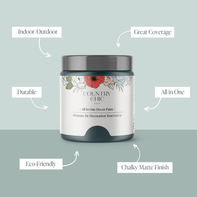 Country Chic Paint طلاء الطباشير الشامل بأسلوب ريفي للأثاث والخزائن وديكور المنزل، صديق للبيئة، تشطيب غير لامع، مع برايمر وطبقة علوية مدمجة للخشب والمعادن - جيتر باج (أخضر داكن) - ربع 32 أونصة (950 مل) - Image 2